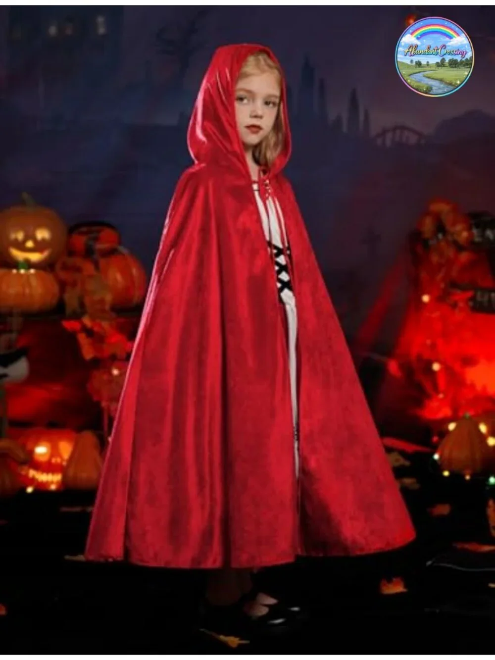 Girls Little Red Riding Hood Costume with Hooded Cape 2PC Dress Up Set